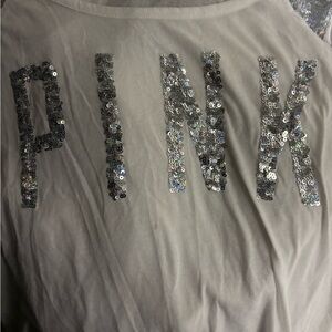 Pink Republic Gray Top with Silver Sequin Letters
